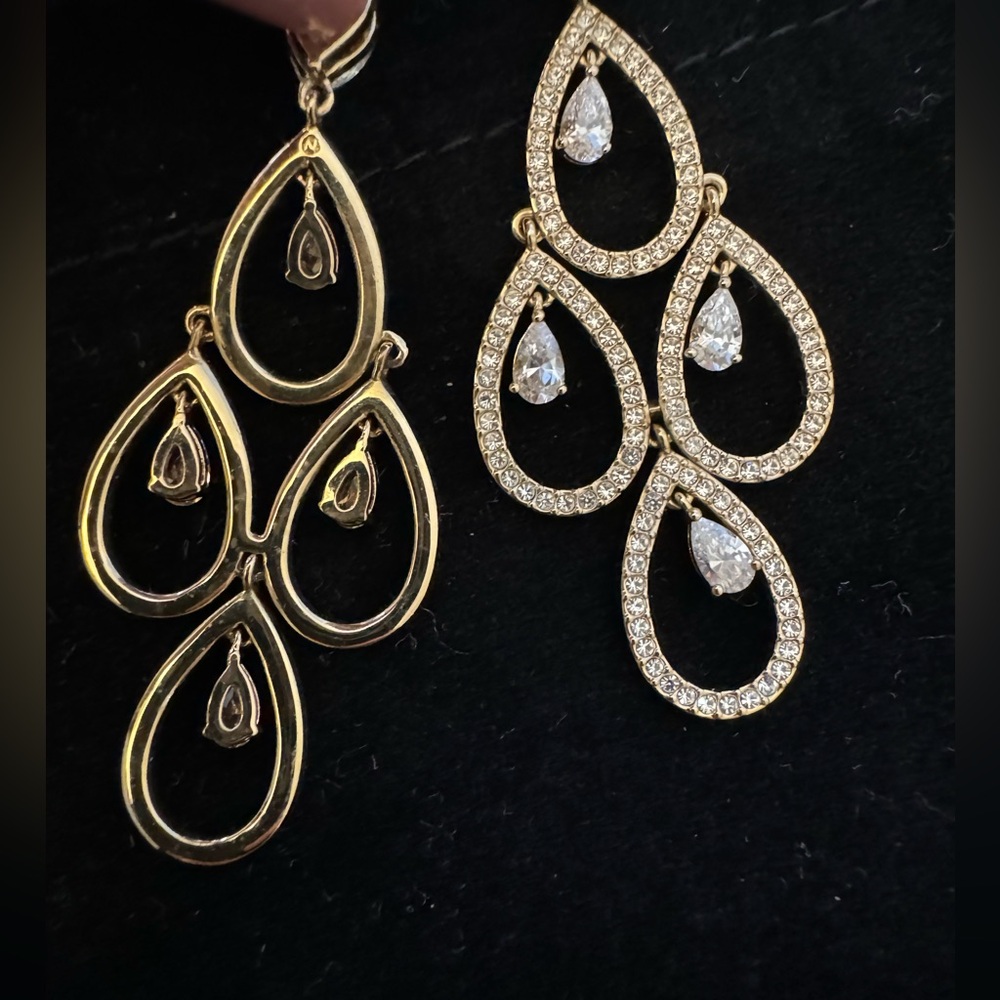 Nadri dangle crystal diamond gold earrings - Picture 2 of 2
